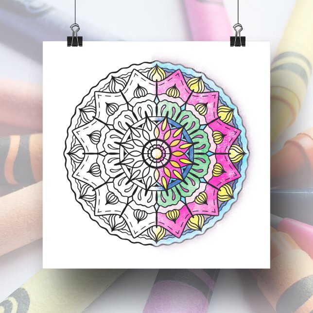Poster Grande Coloração para Adultos de Mandala (Half Colored Mandala Poster sample)