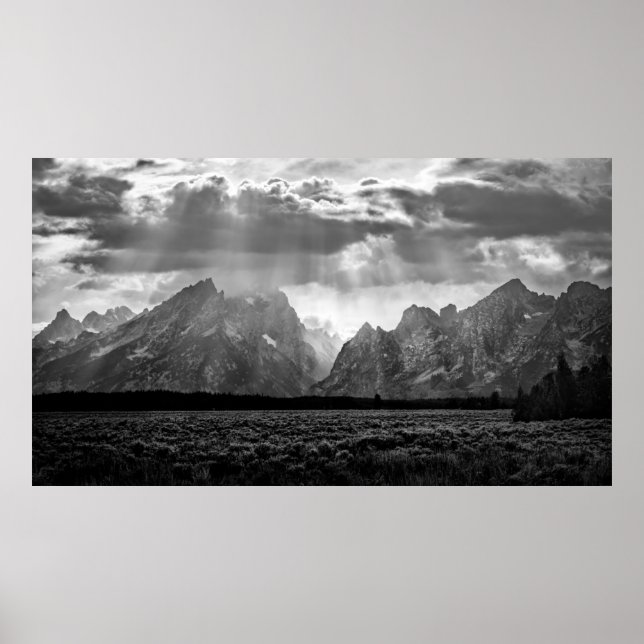 Poster Grande Cordilheira Teton em Preto e Branco (Frente)