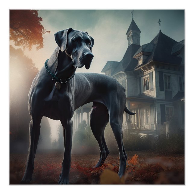 Pôster Grande Dane do Halloween Assustador (Frente)