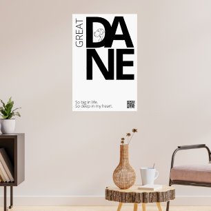 Poster Grande Dane Preto e Branco Minimalista