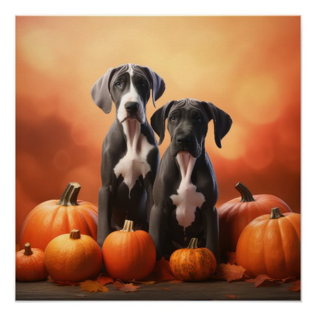 Pôster Grande Dane Puppy Autumn Delight Pumpkin (Frente)