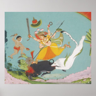 Poster Grande Deusa Durga Matando o Demônio Búfalo