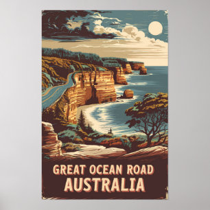 Poster Grande Estrada Oceânica Ilustração de Viagem Arte