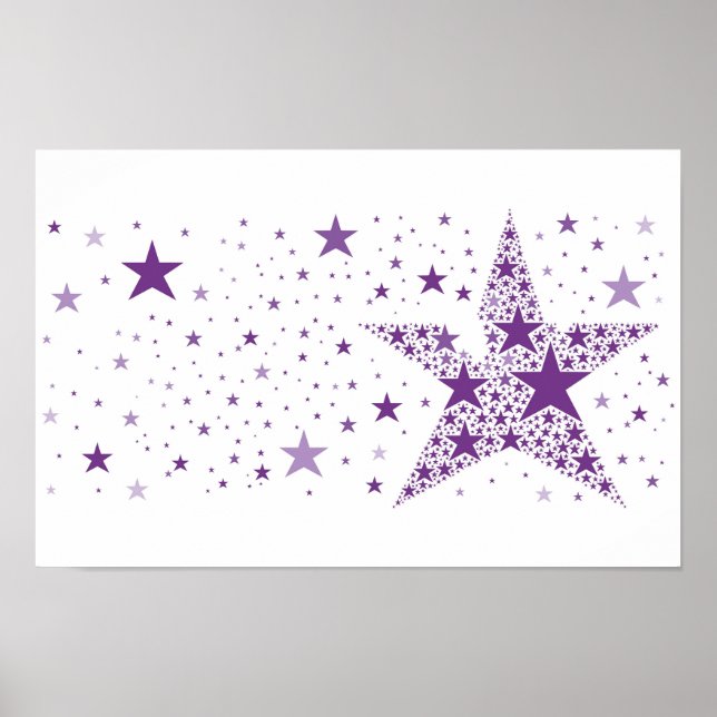 Poster Grande Estrela feita de Pequenas Estrelas em Púrpu (Frente)