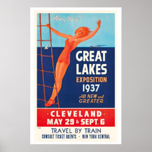 Poster Grande Exposição dos Lagos 1937 Cleveland Vintage