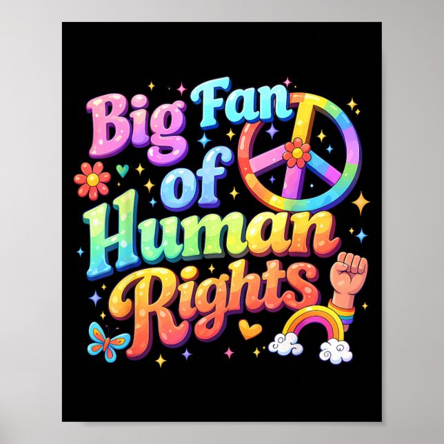 Poster Grande Fã dos Direitos Humanos Floral Arco-Íris Re (Frente)