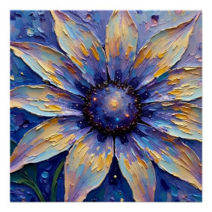 Pôster Grande Flor Azul Impressionista Botânica