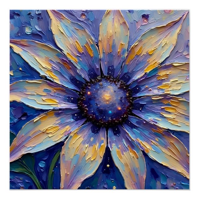 Pôster Grande Flor Azul Impressionista | Botânica (Frente)