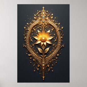 Poster Grande Flor Metálica Luxuosa para Casa Moderna