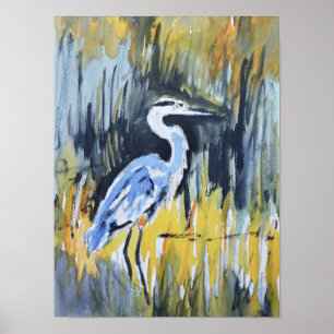 Poster Grande Garça Azul Expressionista do Pântano