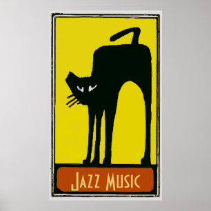 Poster Grande gato preto, música jazz,