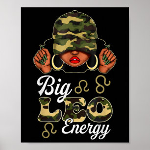 Poster Grande Leão Energia Mulher Negra Camuflagem Astrol