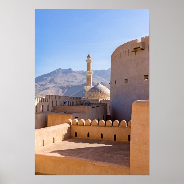 Poster Grande mesquita e minarete em Nizwa - Omã (Frente)