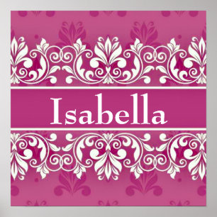 Poster Grande moldura Damask com nome personalizado
