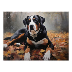 Pôster Grande Montanha Suíça no outono Folhas caem