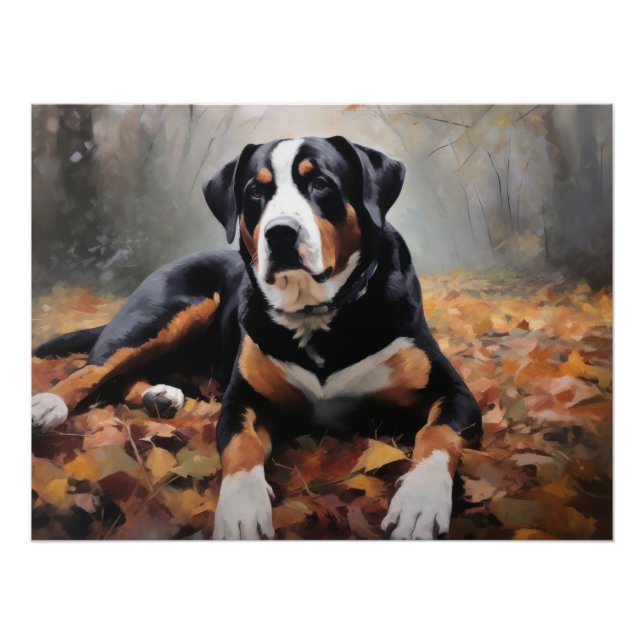 Pôster Grande Montanha Suíça no outono Folhas caem (Frente)