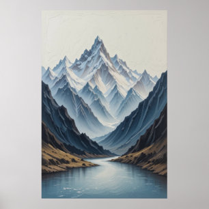 Poster Grande Pintura De Montanhas Abstratas Em Tela 3d H
