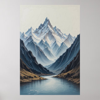 Poster Grande Pintura De Montanhas Abstratas Em Tela 3d H