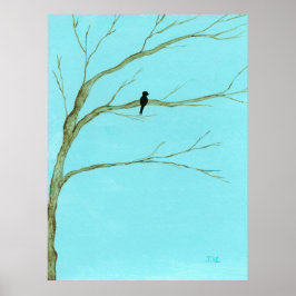 Pôster Grande Pintura de Paisagem Artística Pássaro Preto