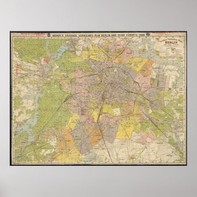 Poster Grande Plano de Tráfego Berlim 1908 – Mapa Históri (Frente)