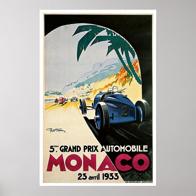 Pôster Grande Prêmio da Corrida de Mônaco Vintage (Frente)