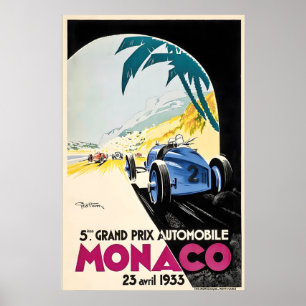 Poster Grande Prêmio de 1933 Automobilismo Mônaco França