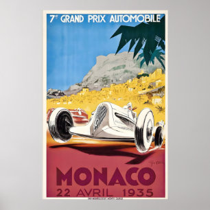 Poster Grande Prêmio de 1935 Corrida de Carros Mônaco Fra
