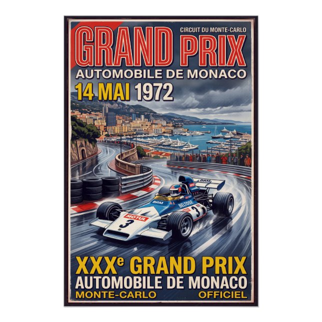 Pôster Grande Prêmio de Mônaco de Corrida Retro (Frente)