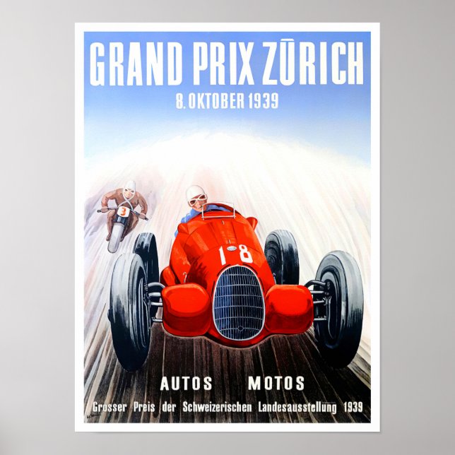 Poster Grande Prêmio de Zurique de 1939 (Frente)