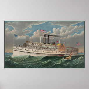 Poster Grande Steamboat Pilgrim Mundos Maior do Riverboat