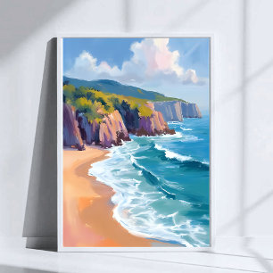 Poster Grande Sur, Califórnia Pintura em Aquarela do Ocea