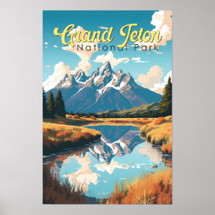 Poster Grande Teton National Park Illustration Retro