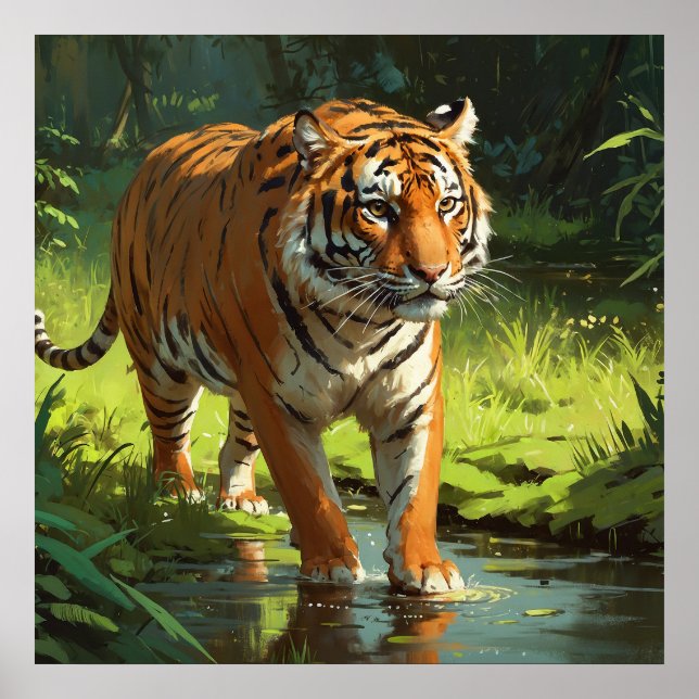Poster Grande Tigre Laranja na Pintura da Vida Selvagem d (Frente)