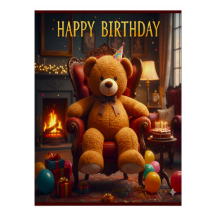 PÔSTER GRANDE URSO DE PELÚCIA FELIZ ANIVERSÁRIO