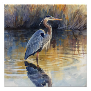 Pôster Grandes Rios de Garças-Azul Aquarelas