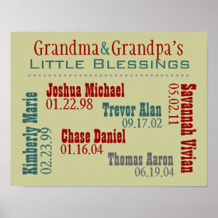 Pôster Grandma and Grandpa's Grandkids Names Birthdays