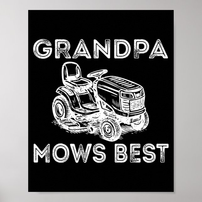 Poster Grandpa Mows Funny Lawn Mower Father's Day Papa  (Frente)