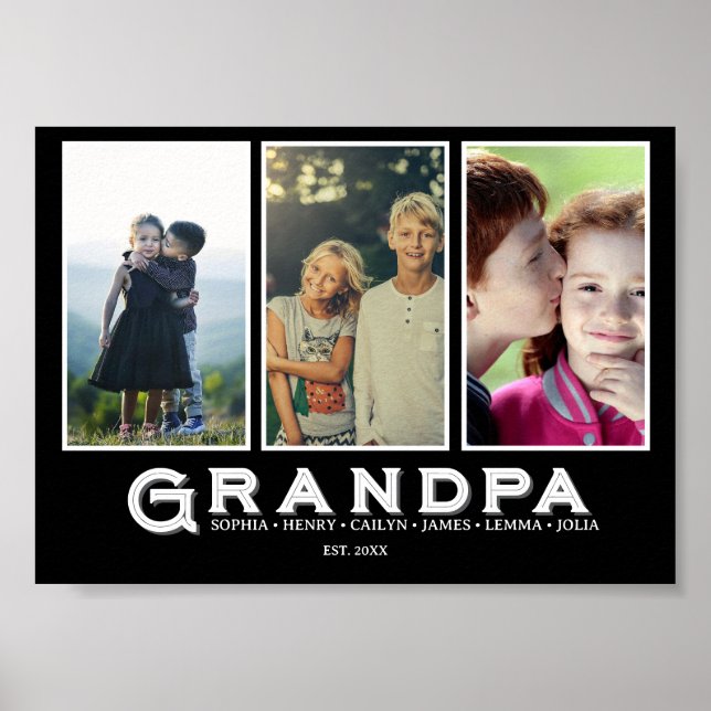 Poster Grandpa Photo Collage – Custom Grandkids Names  (Frente)