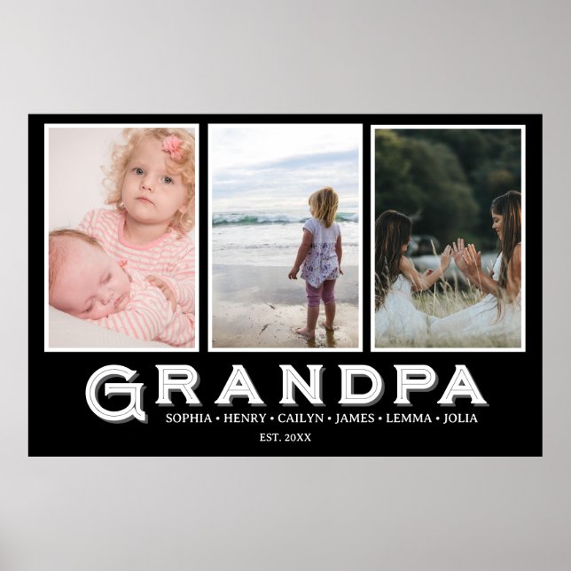Poster Grandpa Photo Collage – Custom Grandkids Names  (Frente)
