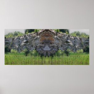 Poster Granite Rock Cliff Cattails Pond Mirror Abstrato