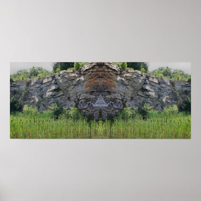 Poster Granite Rock Cliff Cattails Pond Mirror Abstrato (Frente)