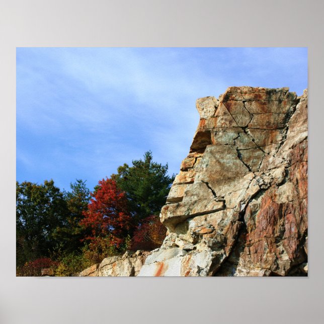 Pôster Granite Rock Cliff Fall Foliage Natureza (Frente)