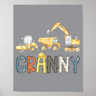 Poster Granny Construction Excavator Birthday Boy Mothers
