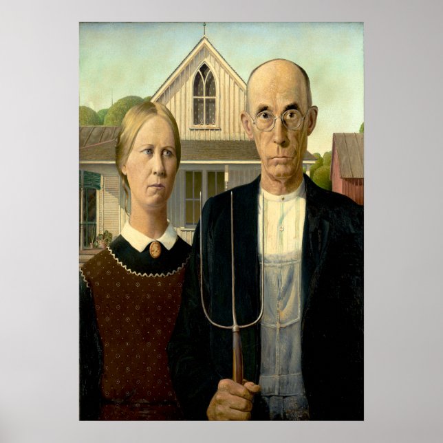 Poster Grant Wood - American Gothic (Frente)