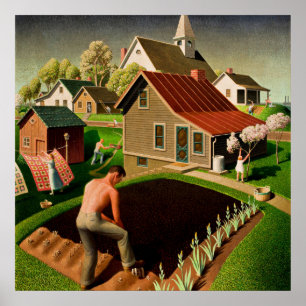 Poster Grant Wood - Primavera na cidade, pintura de arte