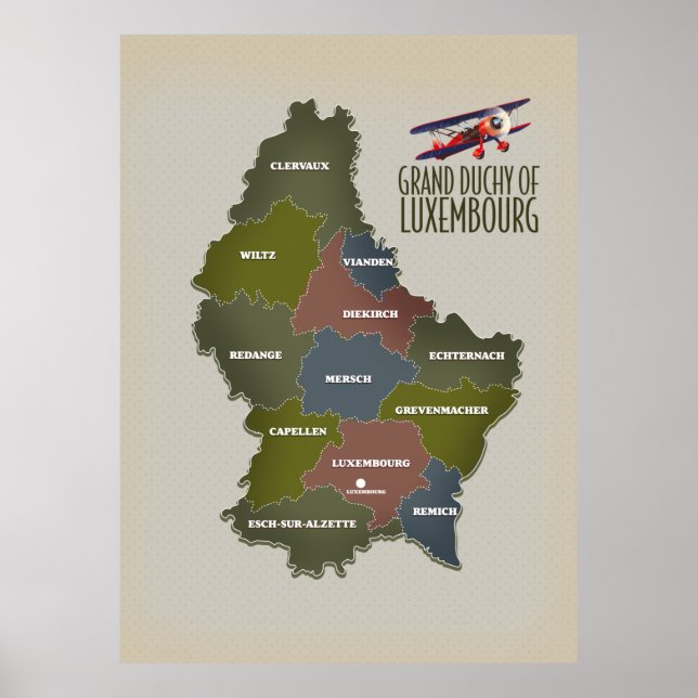 Poster Grão-Ducado do mapa de Luxemburgo (Frente)