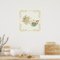 Graphic Art, Beige Tea Time Illustration