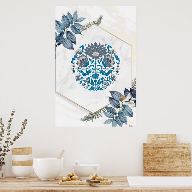 Poster Graphic Art, Teal Floral Mandala Ilustração (Cozinha)
