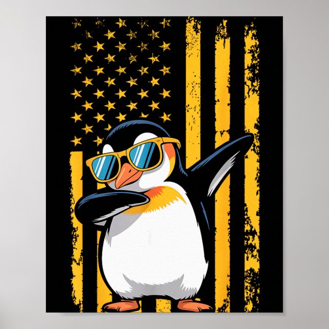 Poster Graphic Penguin Retro American Flag Funny Penguin  (Frente)