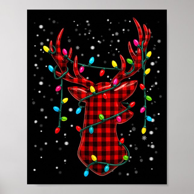 Poster Graphic Plaid Rudolph Christmas Tree Light Xmas Me (Frente)